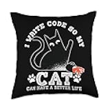 Cat Software Engineer Code Gift Clothing & Designs Cat Lover Software Writer Code Engineer Throw Pillow, 18x18, Multicolor