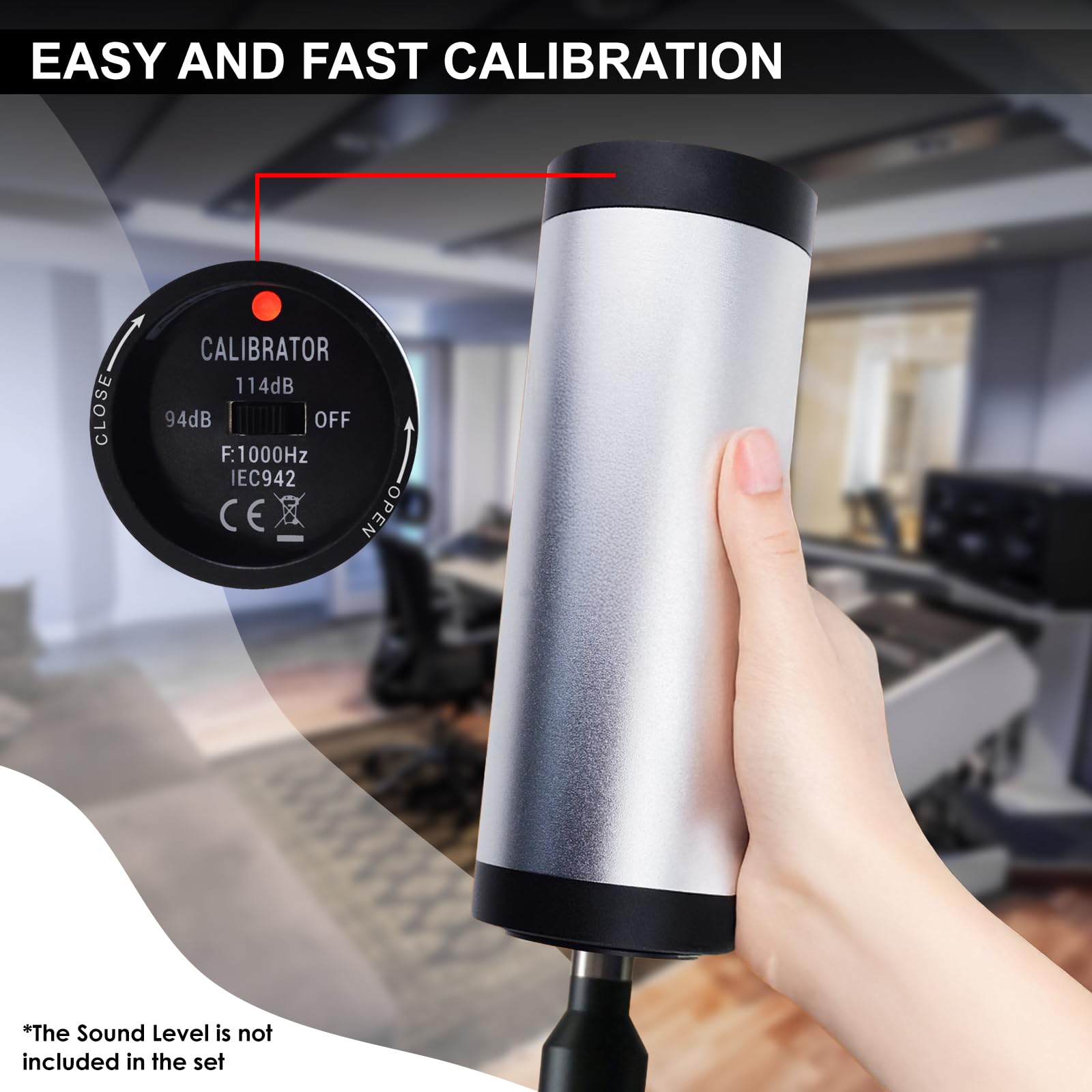 Calibratore portatile del livello sonoro, 94 dB e 114 dB ± 0,3 dB di precisione per la calibrazione dei misuratori di livello sonoro, microfoni da 1 "e 1/2" calibrazione del decibel del rumore
