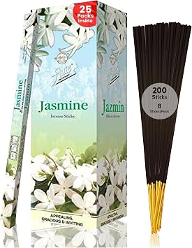 Flute Jasmine Incense Sticks Floral Incense for Relaxation, Emotional Comfort & Graceful Evenings - 8 Sticks/Pack, 25 Packs/Box 9 Inch, 200 Sticks | 40 Minutes Burn Time