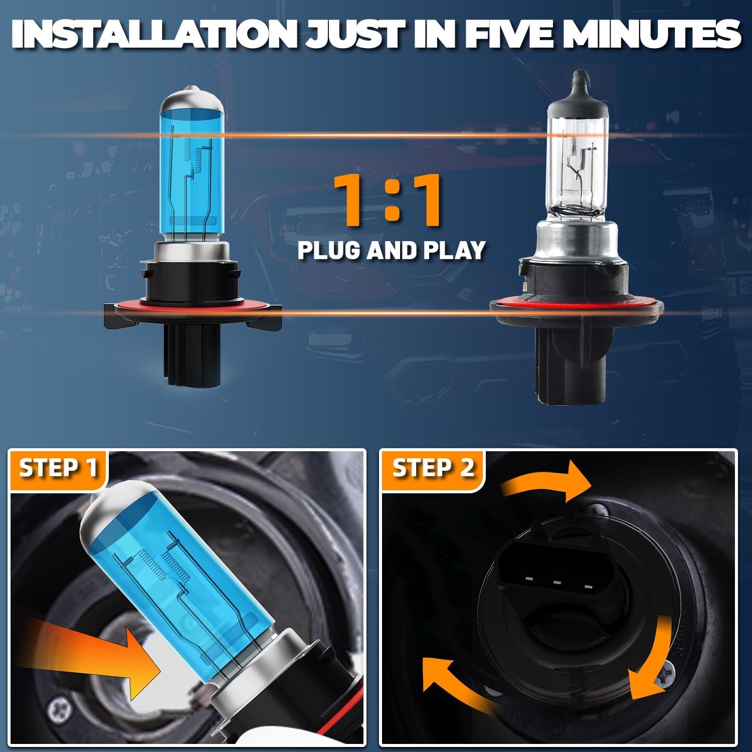 Headlight Bulbs Compatible With Chevrolet Camaro 2010-2013, 9008 High Low Beam + 5202 Fog Lights Halogen Light Bulb, Super Bright 6000K White, Plug and Play, Pack of 4