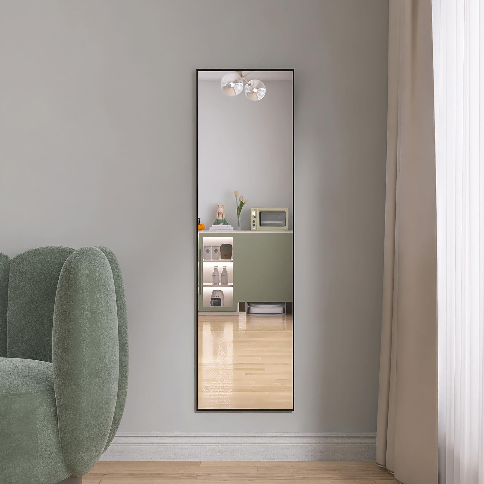 brisafe Grote full-body spiegel, 180 x 100 cm, grote onbreekbare staande spiegel, lichte glasloze vloerspiegel, vrijstaand hangend of leunend, voor slaapkamer, woonkamer en thuisgym, zwart