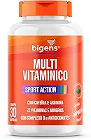 Multivitamínico Sport Action, Cafeína, Arginina, 22 vitaminas e minerais, 30 Cápsulas, Bigens