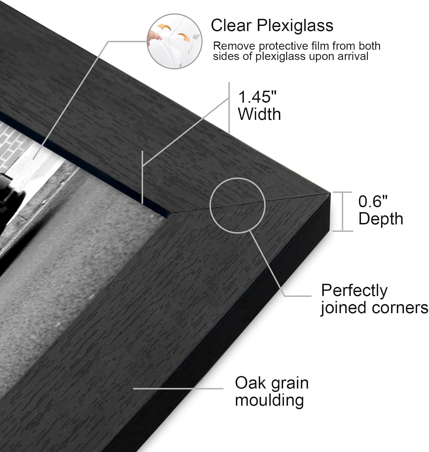 Boarding 18x24 Picture Frame with Polished Plexiglass, Black Woodgrain Finish,Large Wide Poster Frames for Vertical or Horizontal-Sylvan Collection for 18x24 Posters, Art Prints & Photos,1 Pack