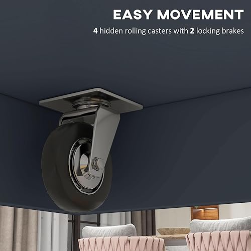 Miniatura 8 de HOMCOM Isla de cocina rodante con barra de desayuno de madera de hoja caída, carrito de cocina de granja con 2 cajones, estantes ajustables