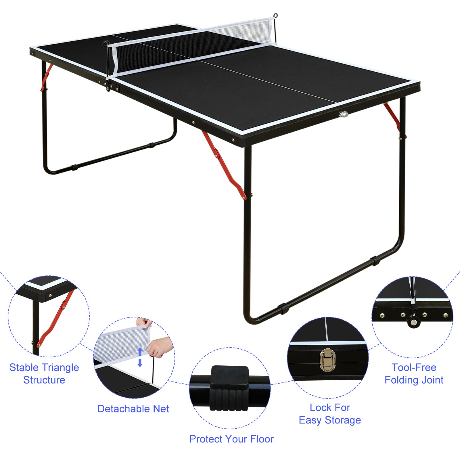 Table de Ping Pong Pliable en MDF – 137 cm – pour Adultes et Enfants – Intérieur et Extérieur – avec Filet, Raquettes et Balles – Noir