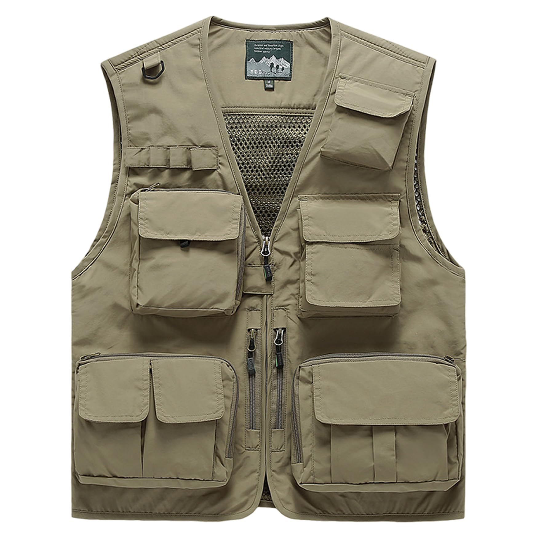 Chaleco de pesca caqui talla S para hombre con panel desmontable y multibolsillos 7
