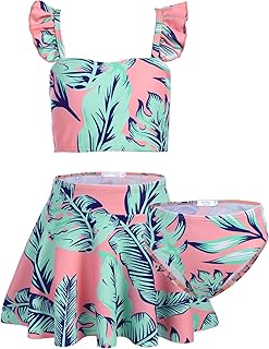 Arshiner Conjunto de Bikini para Niñas 3 Piezas Traje de Baño de Sirena Floral para Niños Tankini con Volantes y Falda 5-12 Años