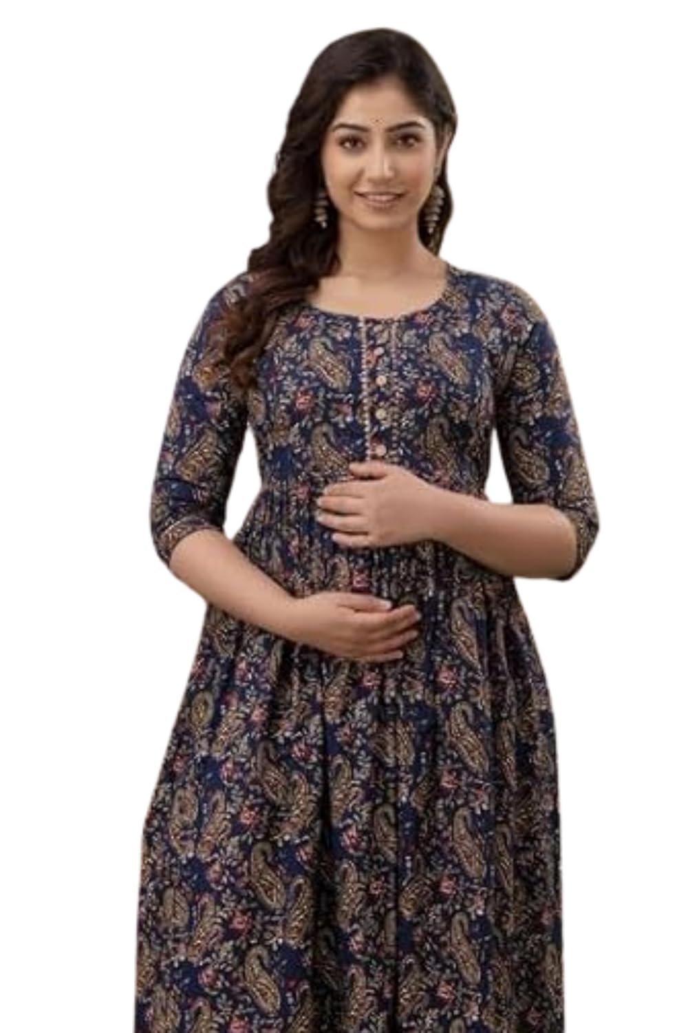 Nevisha Style Women's Cotton Floral Printed Anarkali Maternity Feeding Kurti with Zipper Maternity Gown for Women