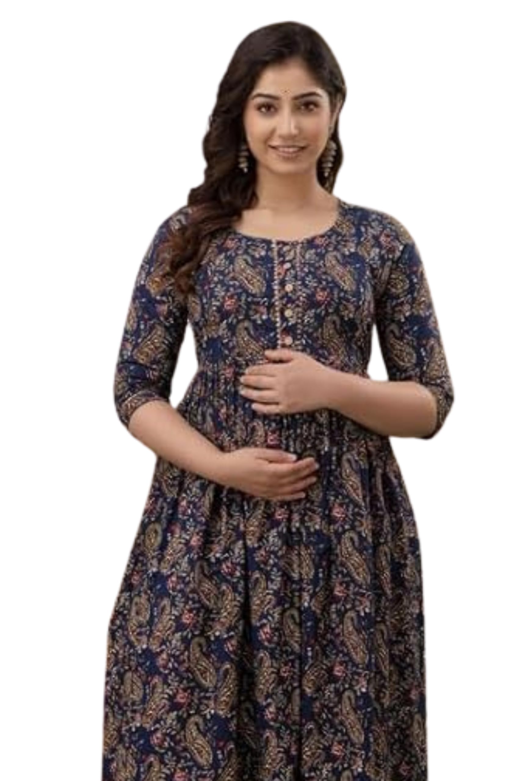 nevisha style Women's Cotton Floral Printed Anarkali Maternity Feeding Kurti with Zipper Maternity Gown for Women-picture-39