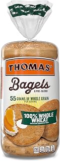 Thomas' 100% Whole Wheat Bagels - 6 Pre-Sliced High-Fiber Bagels, No HFCS, 55g Whole Grain per Serving, 20oz