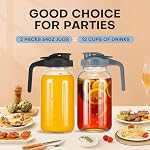 64OZ Glass Mason Jar Pitcher with Lid, Leak-Proof Airtight Wide Mouth Jug for Cold Brew & Iced Tea, Milk, Juice and Sun Tea, Set of 2