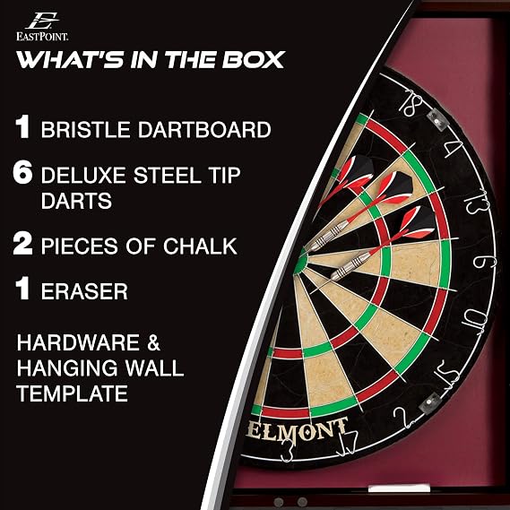 EastPoint Sports Official Size Dart Board Cabinet Set- Easy-Assembly & Complete with 6 Deluxe Steel Tip Darts and Accessories -Premium Darts Set with Scoreboard for Bar Games & Indoor Games