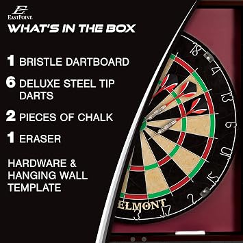 EastPoint Sports Official Size Dart Board Cabinet Set- Easy-Assembly & Complete with 6 Deluxe Steel Tip Darts and Accessories -Premium Darts Set with Scoreboard for Bar Games & Indoor Games