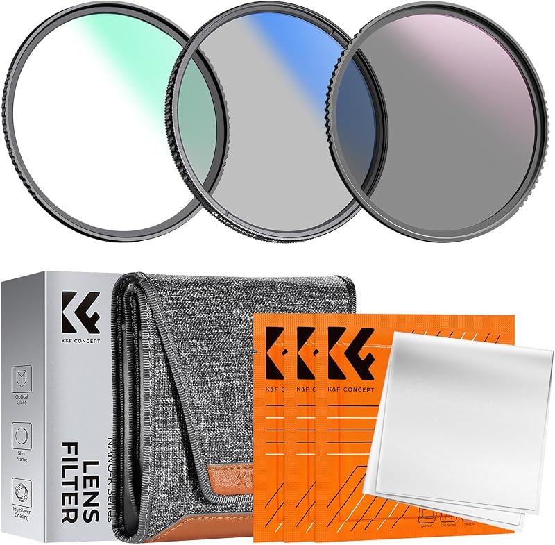Kit de filtros para lentes K&F CONCEPT 95 mm UV/CPL/ND | Filtro UV+Filtro polarizador+Filtro de densidad neutra (ND4)+Paño de limpieza+Bolsa de filtro Serie K FS302