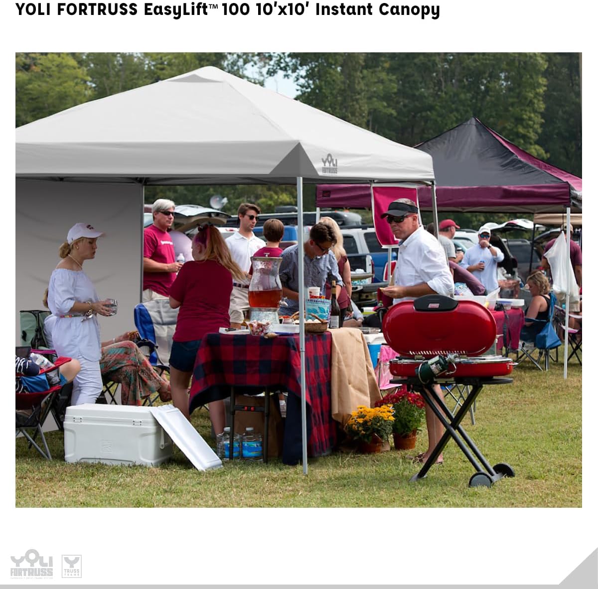 YOLI FORTRUSS EasyLift 10’x10’ Pop Up Instant Canopy with Reinforced Y-Truss Frame, 99% UV Protection, Water Resistant & Fire-Retardant Top, 4 Height Settings with Sidewall and Wheeled Carry Bag