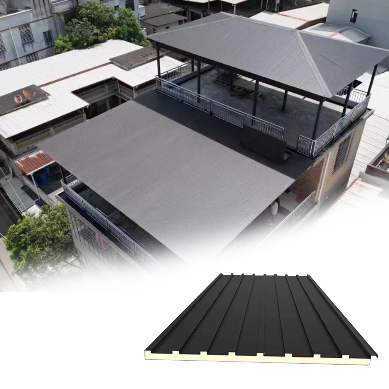 Roofing Sheets Aluminum Alloy Pergola Tin Roof Panels, 1pc/ 2pcs/ 5 Pcs Insulated Cladding Board(Brown,1PC-0.9M/3FT)