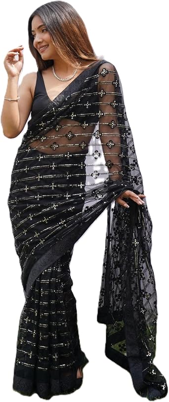 Indian women sequin saree with blouse Bollywood Sari Muslim S-112