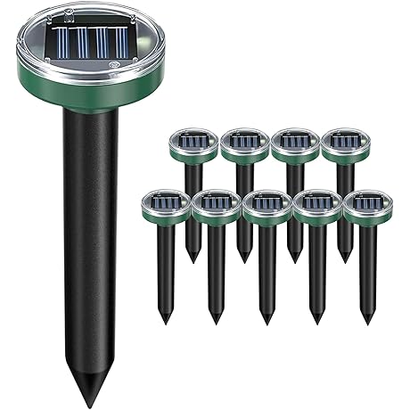 Ultrasonic Snake Repellent Solar Powered,10 Pack Electronic Snake Repellent Groundhog Repeller Sonic Mole Deterrent Spikes