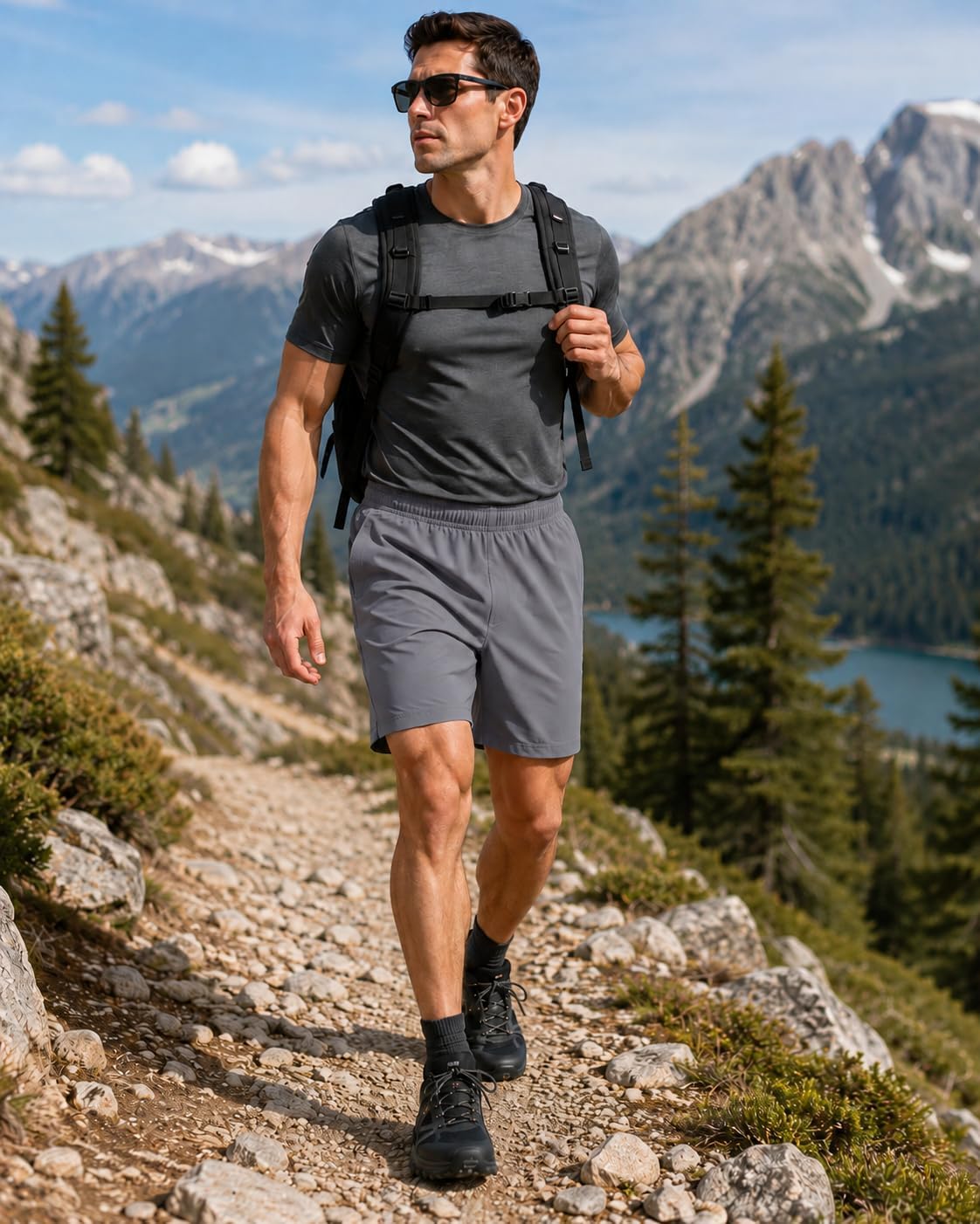 Gerry Men’s Trail Shorts 9”, Lightweight Stretch Hiking Shorts with Zip Pockets and Elastic Waist