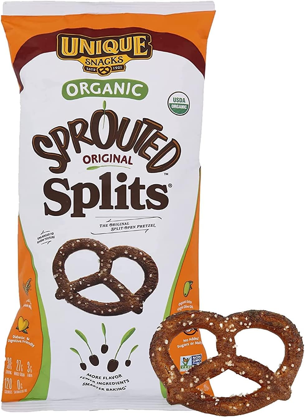 Sprouted Splits Pretzels, Sprouted Pretzels, Delicious Homestyle Baked Snack Bag, OU Kosher, and Non-GMO Food, No Artificial Flavor, 8 Oz. Bag, Pack of 6