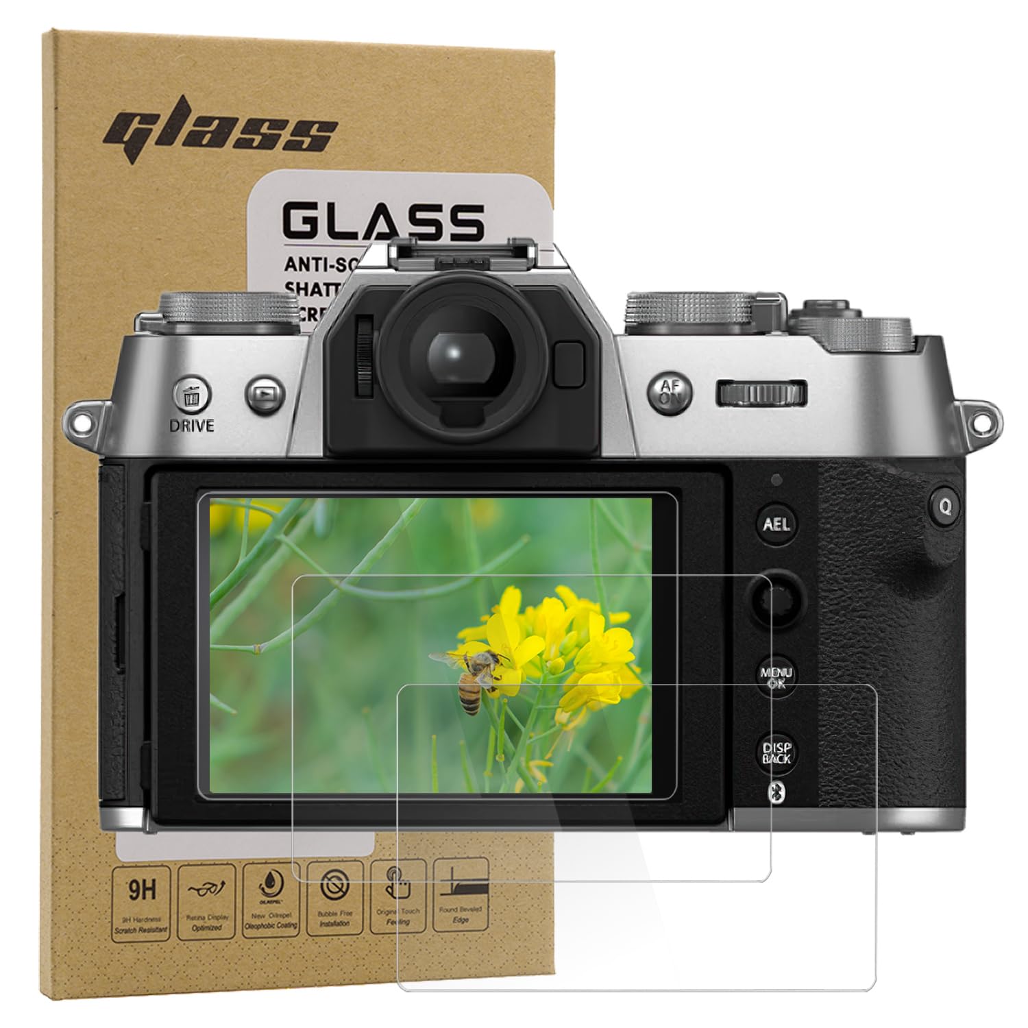 Screen Protector Compatible with Fujifilm X-T50 X-100T X-100F X-E2 X-E2S Anti-Fingerprint Anti-Dust Tempered Glass Protector Film (3 Pack), transparent