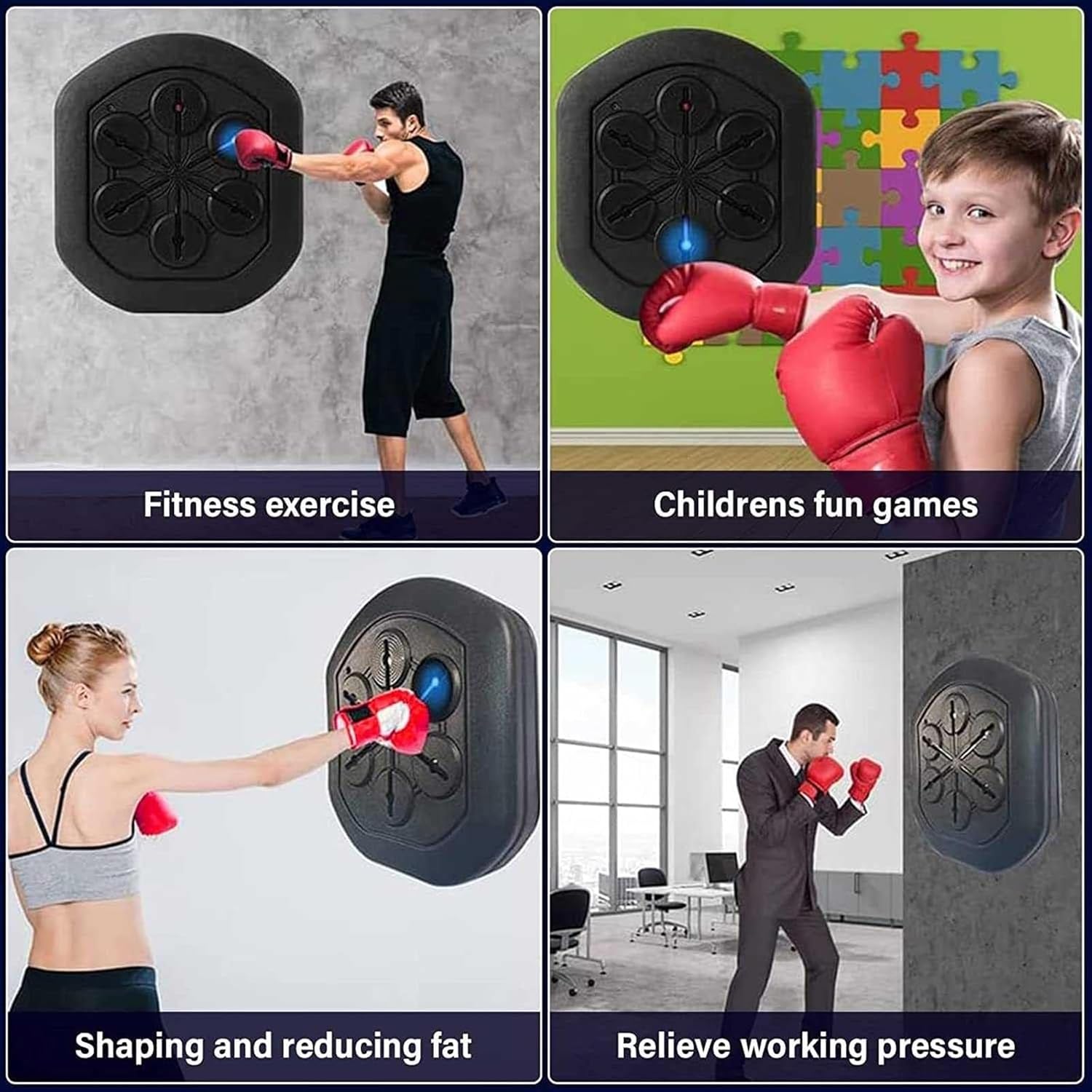 MiroDo Wall Mounted Indoor Boxing Machine, Boxing Machine with Lights, Musical Boxing Machine with Stand, 3 Piece Set, Suitable for Kids and Adults