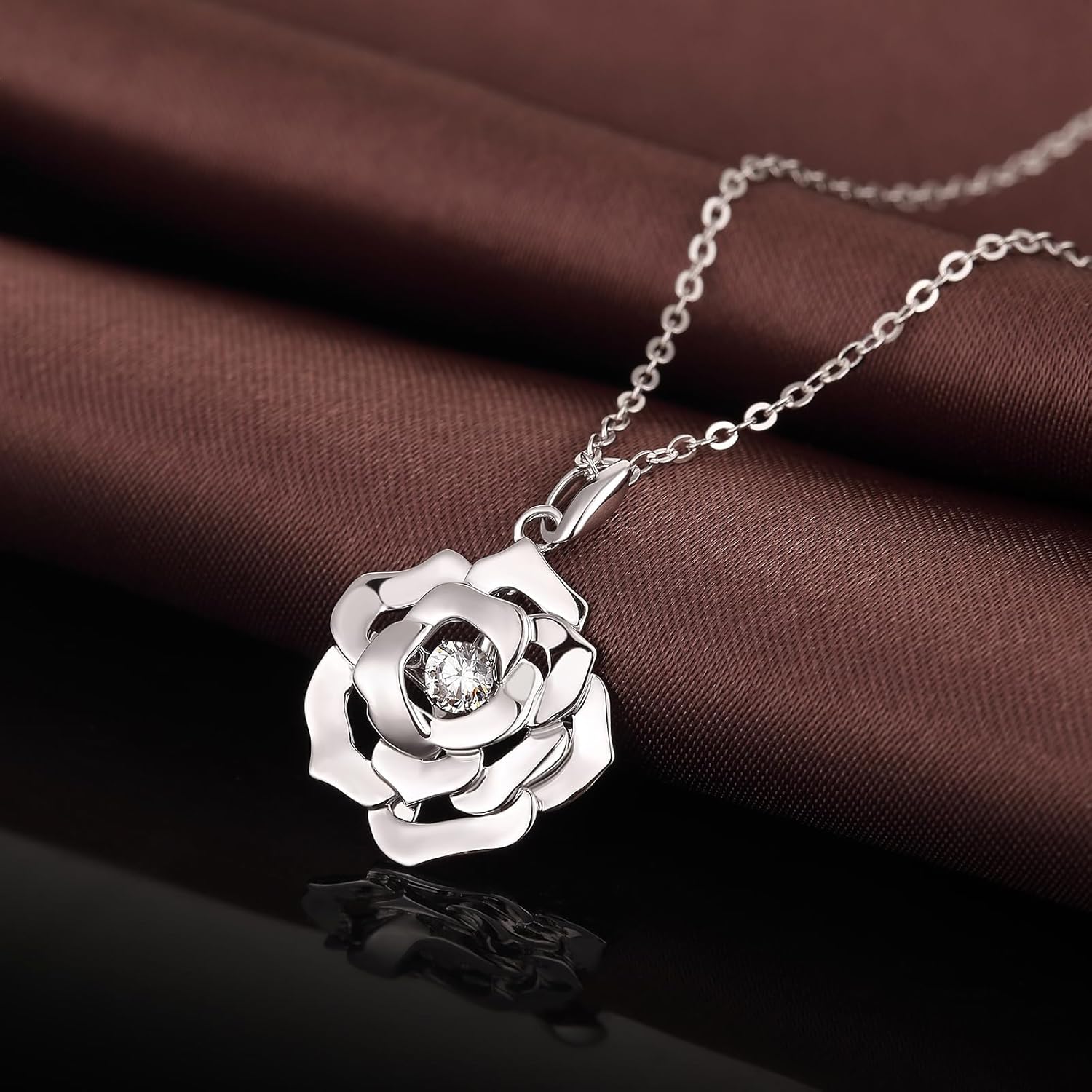 jiamiaoi Rose Necklace 925 Sterling Silver Necklace for Women, Mtohers Necklace Womens Jewelry Gift for Her - Image 4