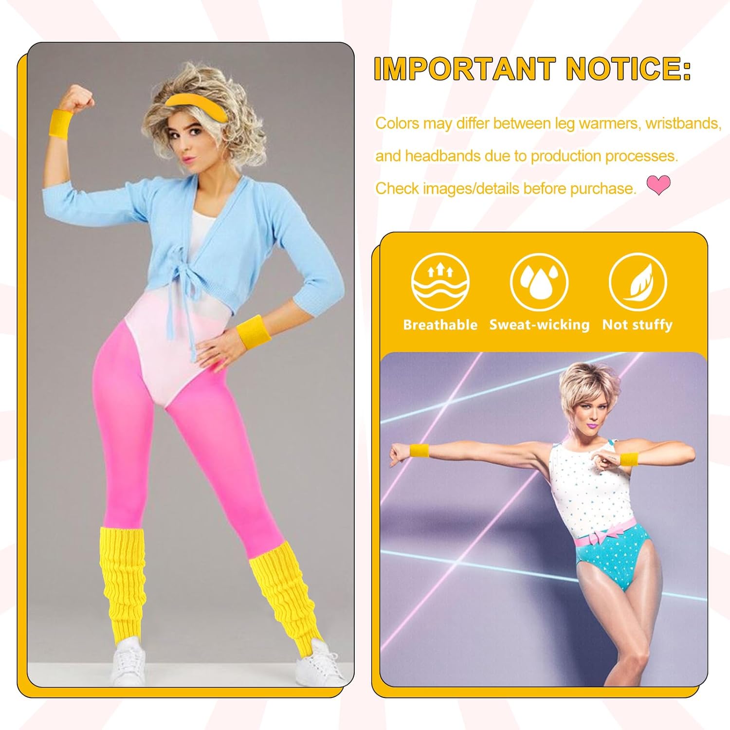 Junely 80s Accessories for Women Neon Leg Warmers Headband and Wristbands Set Knit Legwarmers for Ballet Dance Figure Skating - Image 2