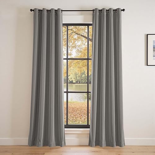 Miniatura 58 de Lazzzyt Cortinas de terciopelo para sala de estar gris, juego de 2 paneles de lujo suaves, cortinas con aislamiento térmico de 96 pulgadas de largo,