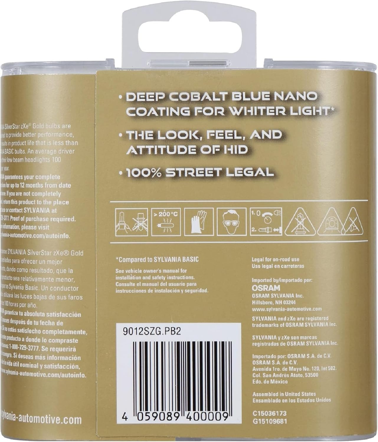 SYLVANIA - 9012 SilverStar zXe GOLD High Performance Halogen Headlight Bulb - Headlight & Fog Light, Bright White Light Output, Best HID Alternative, Xenon Charged Technology (Contains 2 Bulbs)