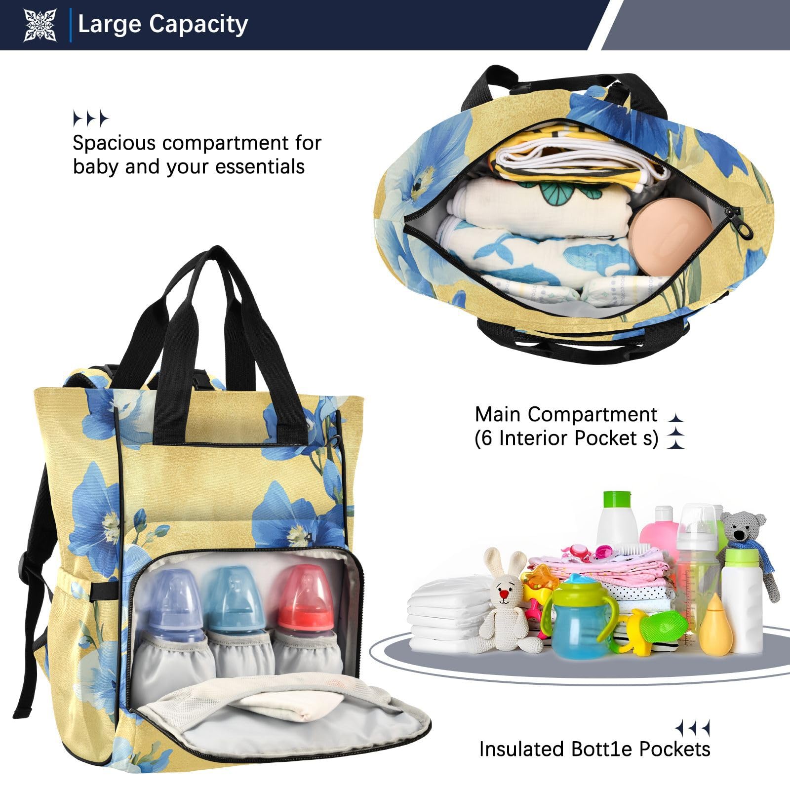 Borsa per pannolini zaino da donna Sweet Delphinium Gold