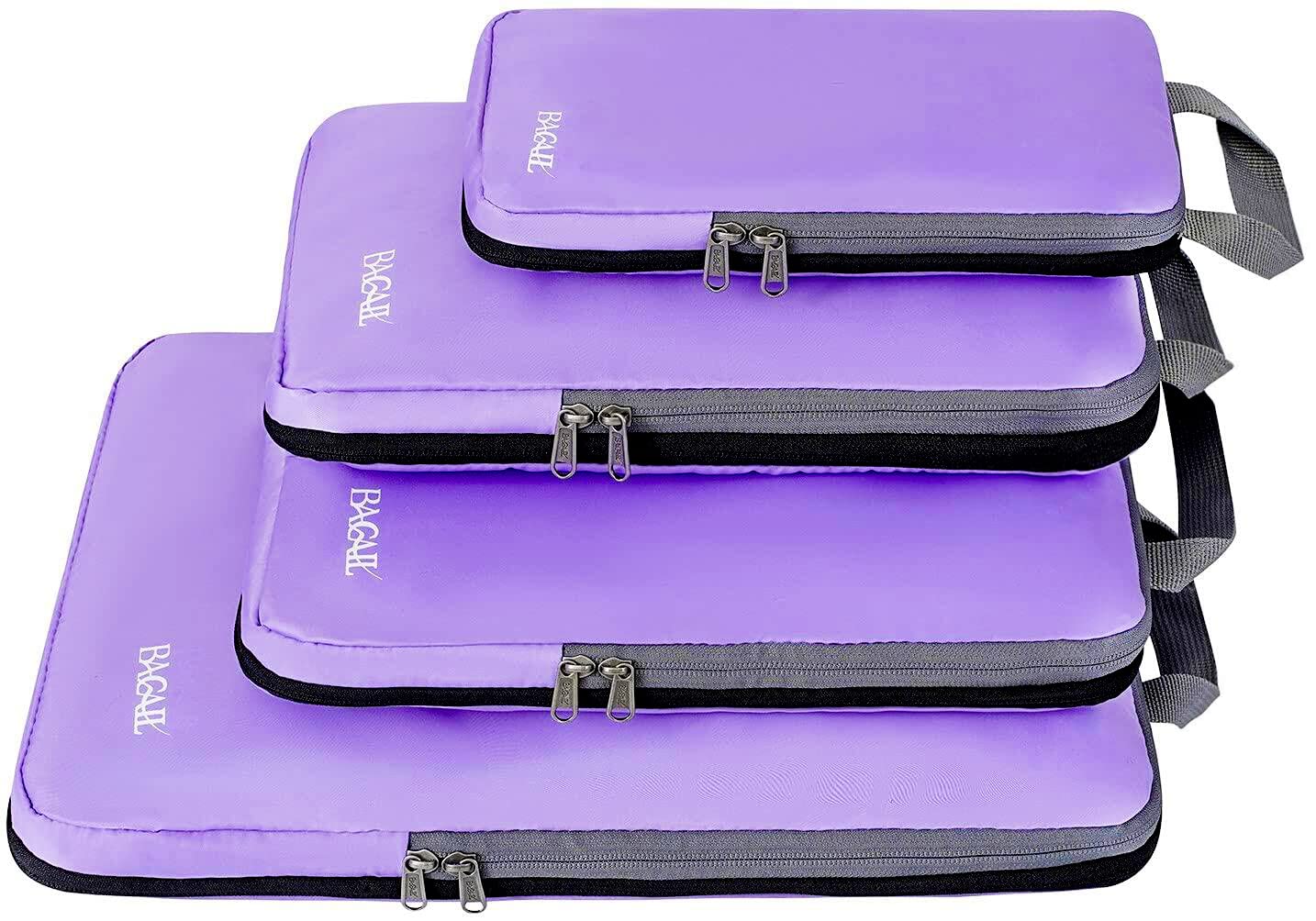 BAGAIL 4 Set/6 Set/8 Set Compression Packing Cubes Travel Accessories Expandable Packing Organizers(Lavender ClothPattern 4 Set)