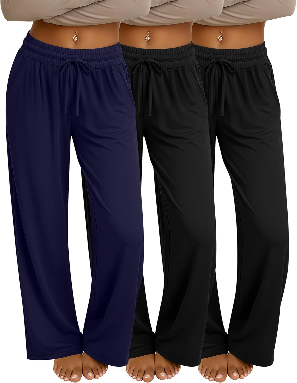 Neer 3 Pack Women's Baggy Sweatpants with Pockets, Wide Leg Yoga Pants Cozy Thick Lounge Pants Drawstring Casual Loose Jogger