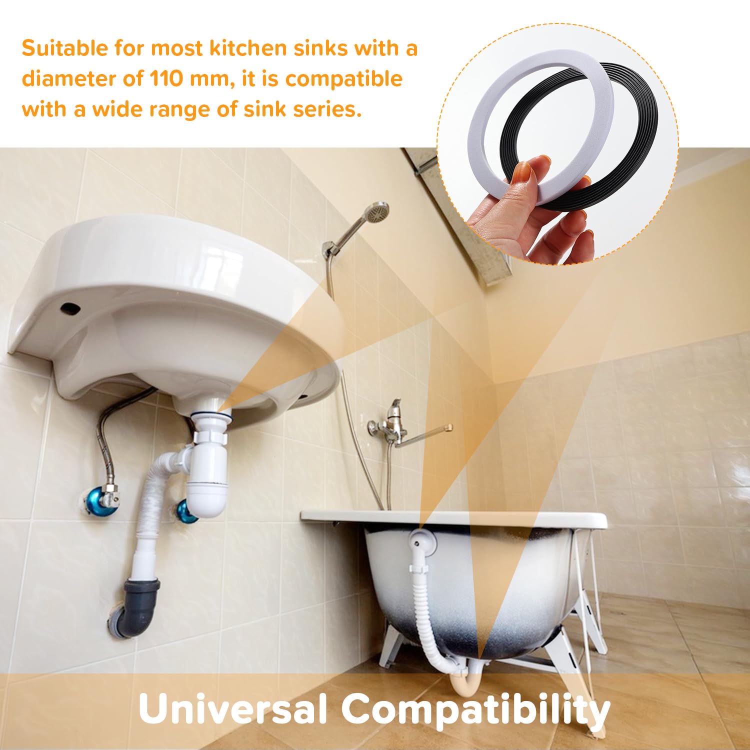 Arandelas de Sellado 110mm para Fregadero, Juntas Tóricas para Lavabo