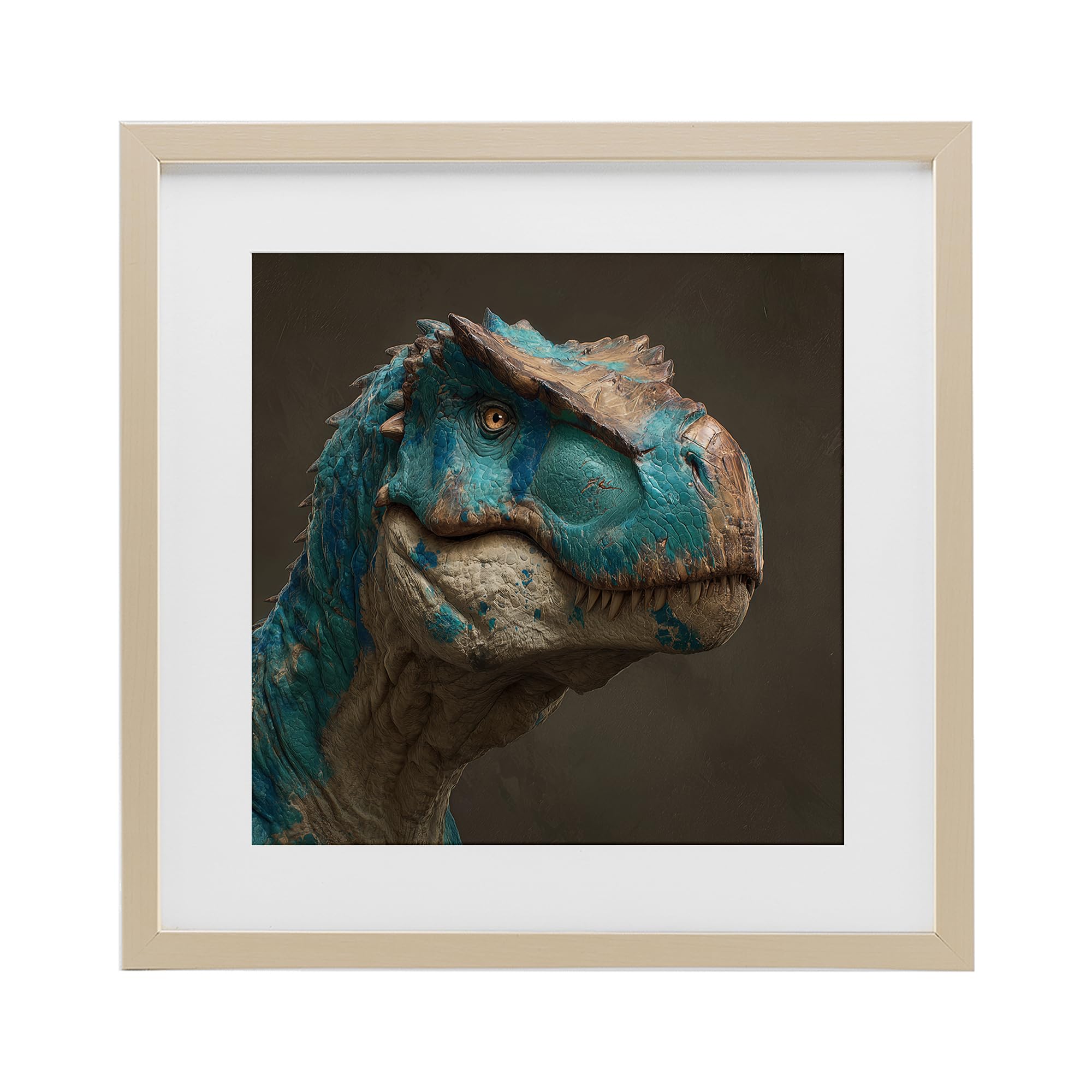 Stupell Industries Harvest Pine (Textured) Cerulean Dinosaur Detail Nursery, 16 X 16 Inch Framed Print Under Glass