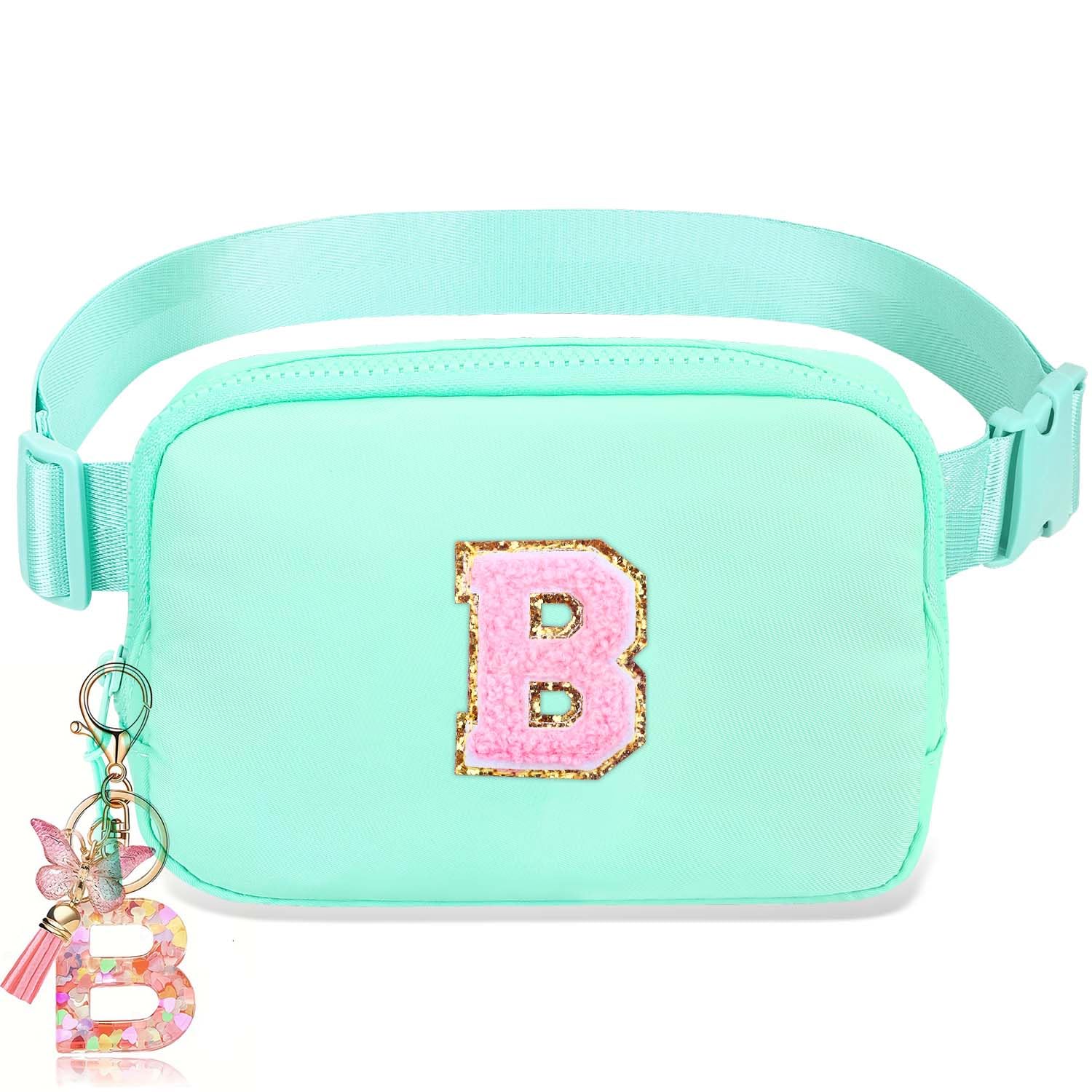 Belt Bag for Girls Gifts - Birthday Gifts for Women, Personalized Gifts for Mom Freind Sister Teacher, Graduation GiftsInitial Crossbody Bag Belt Bag for Women Mint Green B