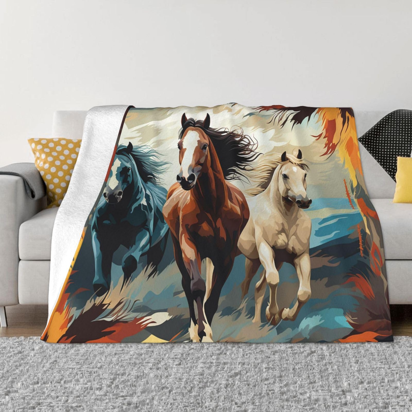 Couverture polaire chevaux légère et chaude pour vos soirées camping et voyage