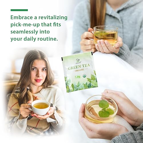 Miniatura 5 de Soeos Té verde orgánico, 100 bolsas de té (paquete de 1), cafeína, té verde fresco y saludable, 6.3 onzas