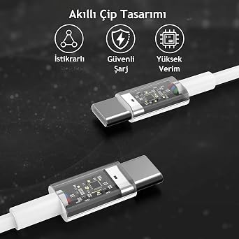 Type C-C Hızlı Şarj Kablosu, 60Watt PD, 1Metre, TPE Dış Yüzey, iPhone 15/16 ve Android İçin (1Ad x 1Metre Açık Gri)