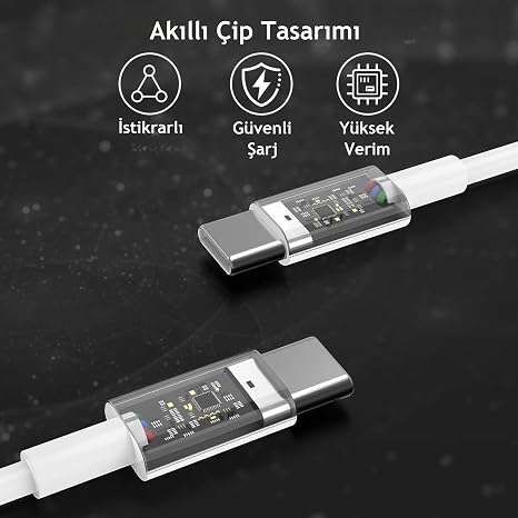 Type C-C Hızlı Şarj Kablosu, 60Watt PD, 1Metre, TPE Dış Yüzey, iPhone 15/16 ve Android İçin (1Ad x 1Metre Açık Gri)