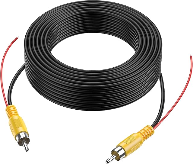 CoCar RCA Video Cable with Red Reverse Trigger Lines, RCA Video Extension Cable for Car Rear View Camera, Monitor Camera, CCTV LED Connection (10 Meters or 33 Feet)