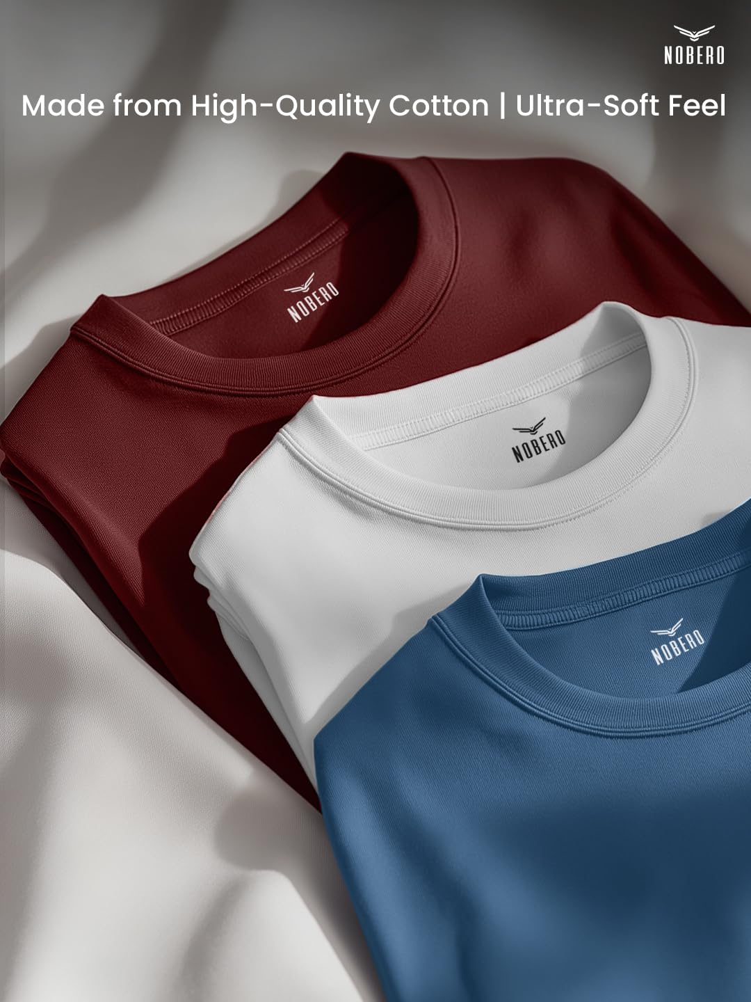 NOBERO T-shirt da uomo in cotone tinta unita Regular Fit