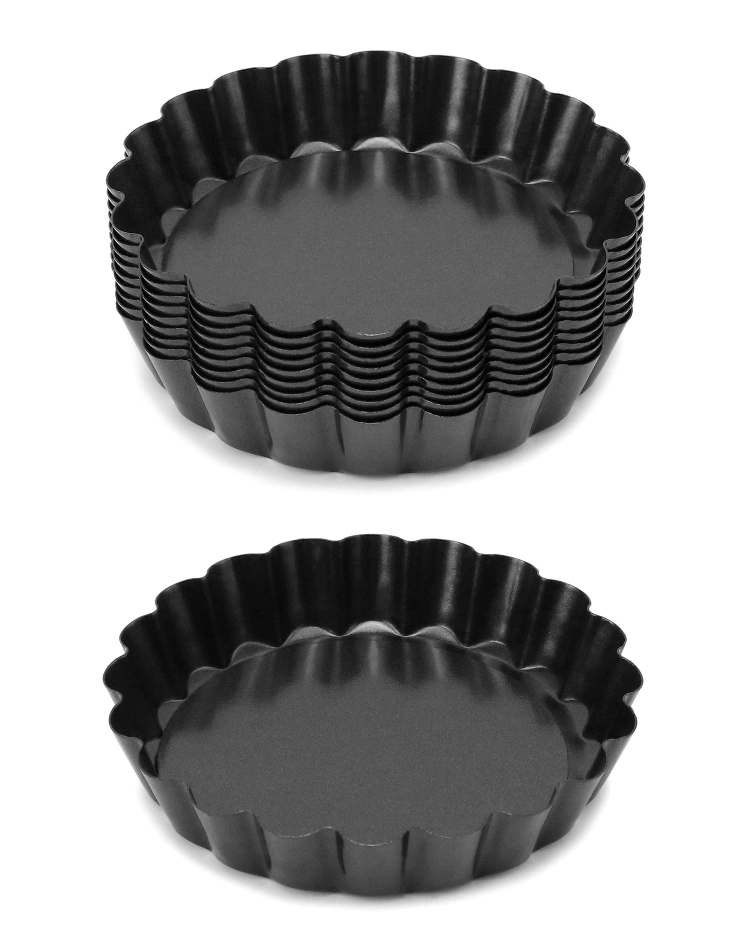 QWORK® 10-częściowa forma do tart Ø10cm z podnoszoną podstawą, foremki na mini tartaletki, forma do quiche wykonana ze stali węglowej dopuszczonej do kontaktu z żywnością z powłoką nieprzywierającą