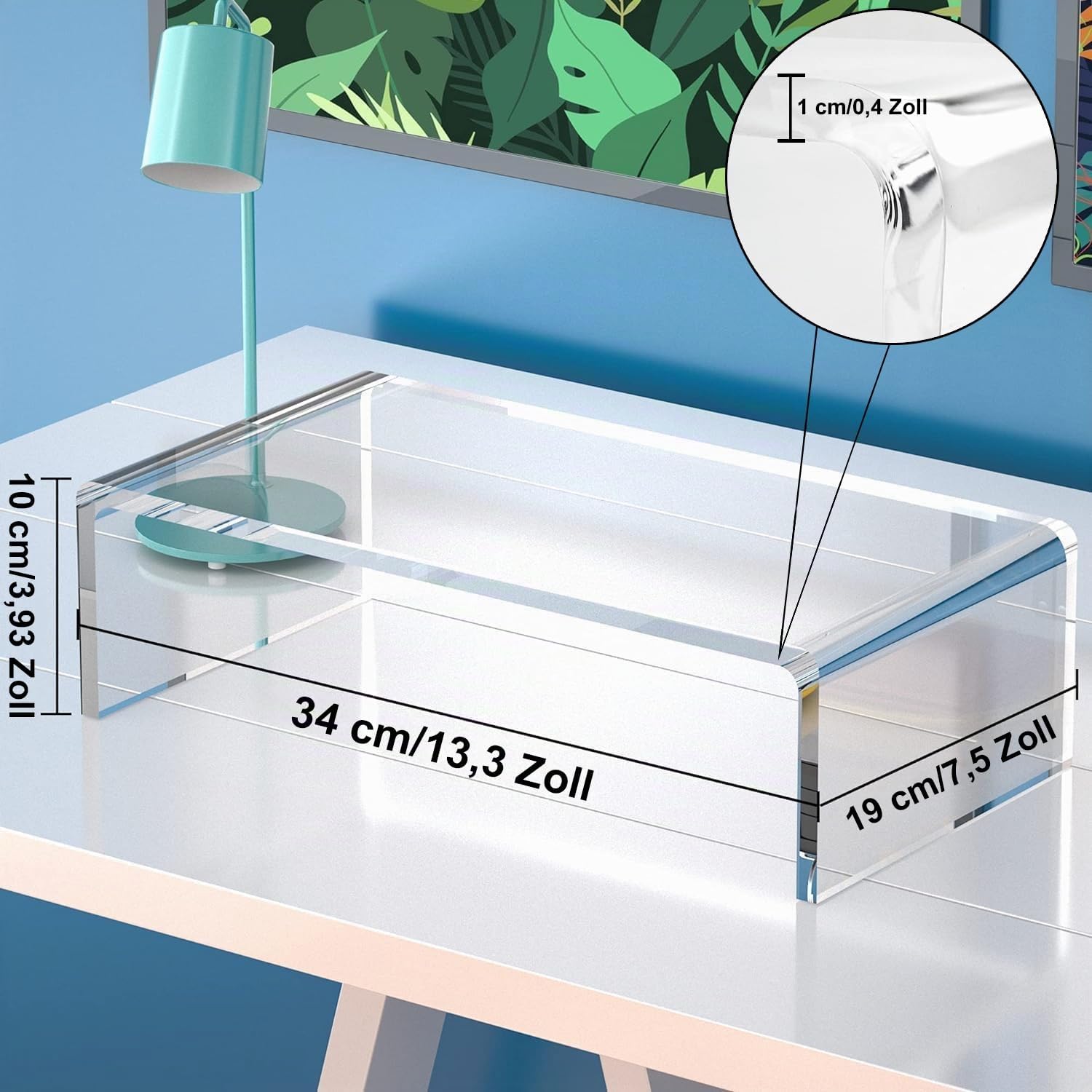 Support de moniteur en acrylique, rehausseur de bureau pour ordinateur portable, 34 x 19 x 10 cm
