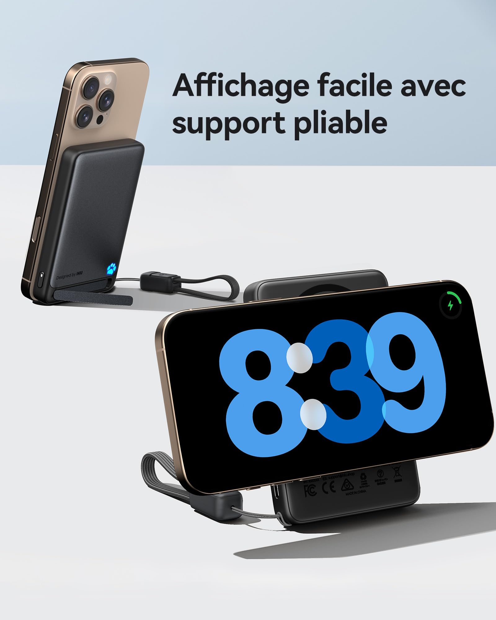 INIU pour MagSafe Qi2 15W Batterie Externe, Ultra-Fine 10000mAh Power Bank