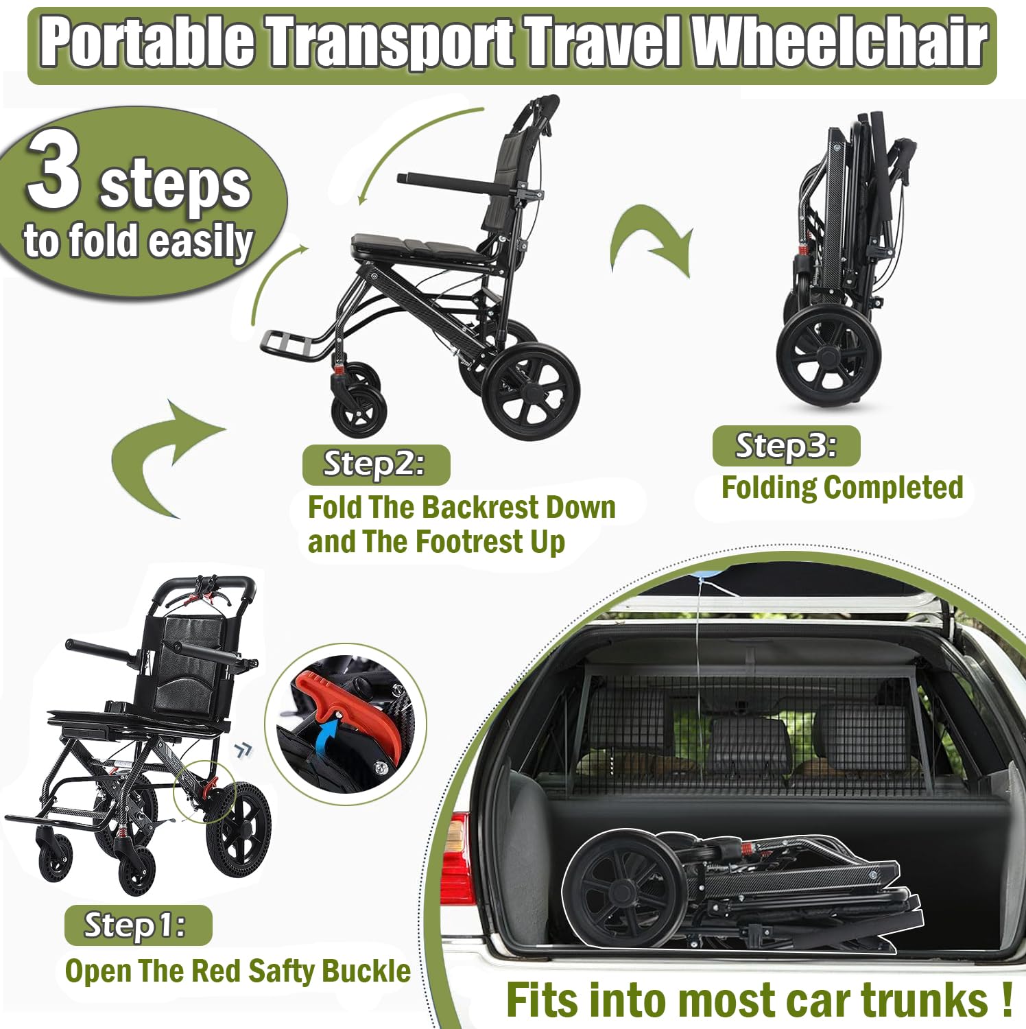 Silla de Ruedas de Transporte Ultra Ligera (Solo 18 LB), Portátil para Viajes, para Adultos y Personas Mayores, Silla de Ruedas de Aluminio Plegable para Ancianos,Aluminum Alloy Model