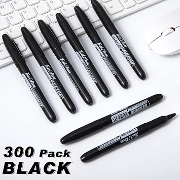 Thenshop 300 Pack Permanent Markers Bulk Back to School Teacher Supplies Gifts Fine Point Waterproof Marker Works on Plastic, Wood, Stone, Metal, Glass for Office Classroom Rewards(Black)