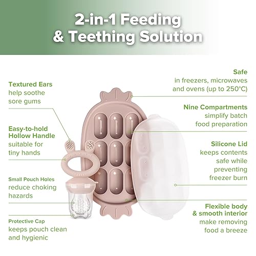 Miniatura 4 de Haakaa Combo de alimentador de frutas para bebés y bandeja de silicona para congelador, molde de paletas de leche materna para alivio de
