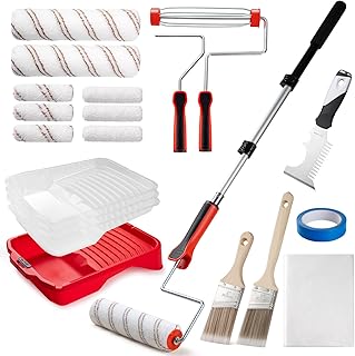 Mister Rui 20PCS 9" Paint Roller Kit with Extension Pole, Paint Roller Set with Trays Liners Frames, Painting Supplies for Home Interior, Complete Wall Painting Tools for Professional & DIY