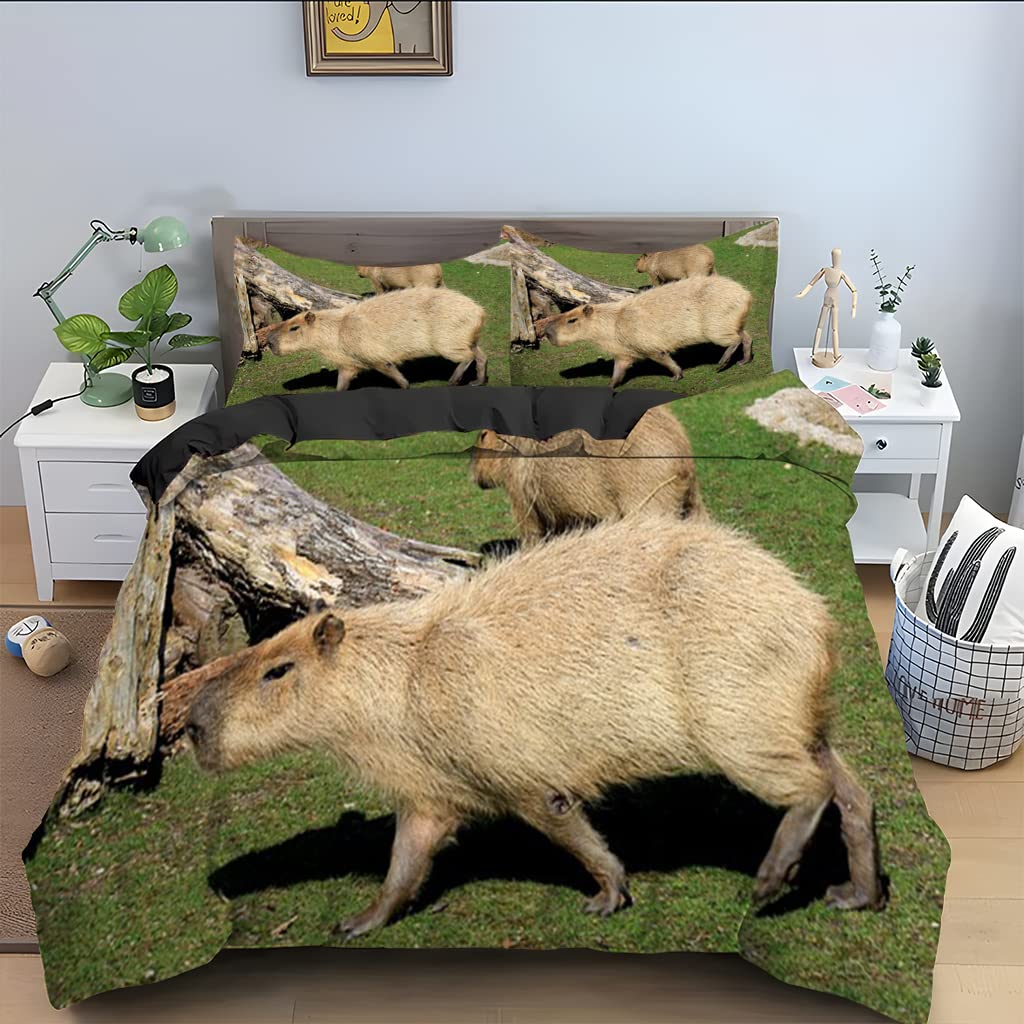 Parure de lit capybara 90x190 cm avec housse de couette bleue en microfibre 110g et sa taie